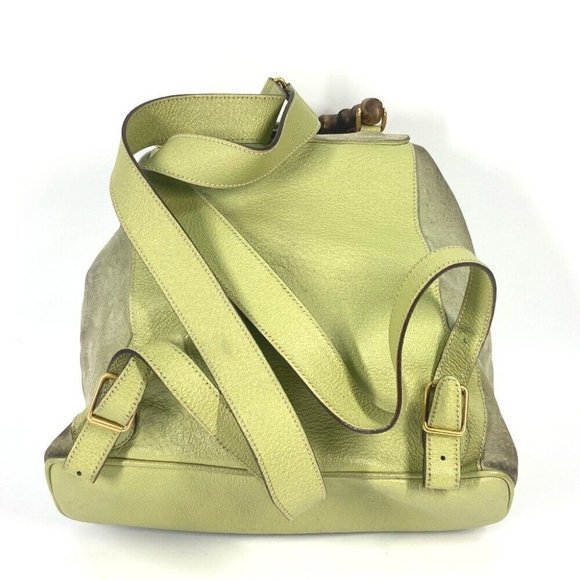GUCCI Bamboo Backpack vintage bag Backpack suede Green - Picture 14 of 14